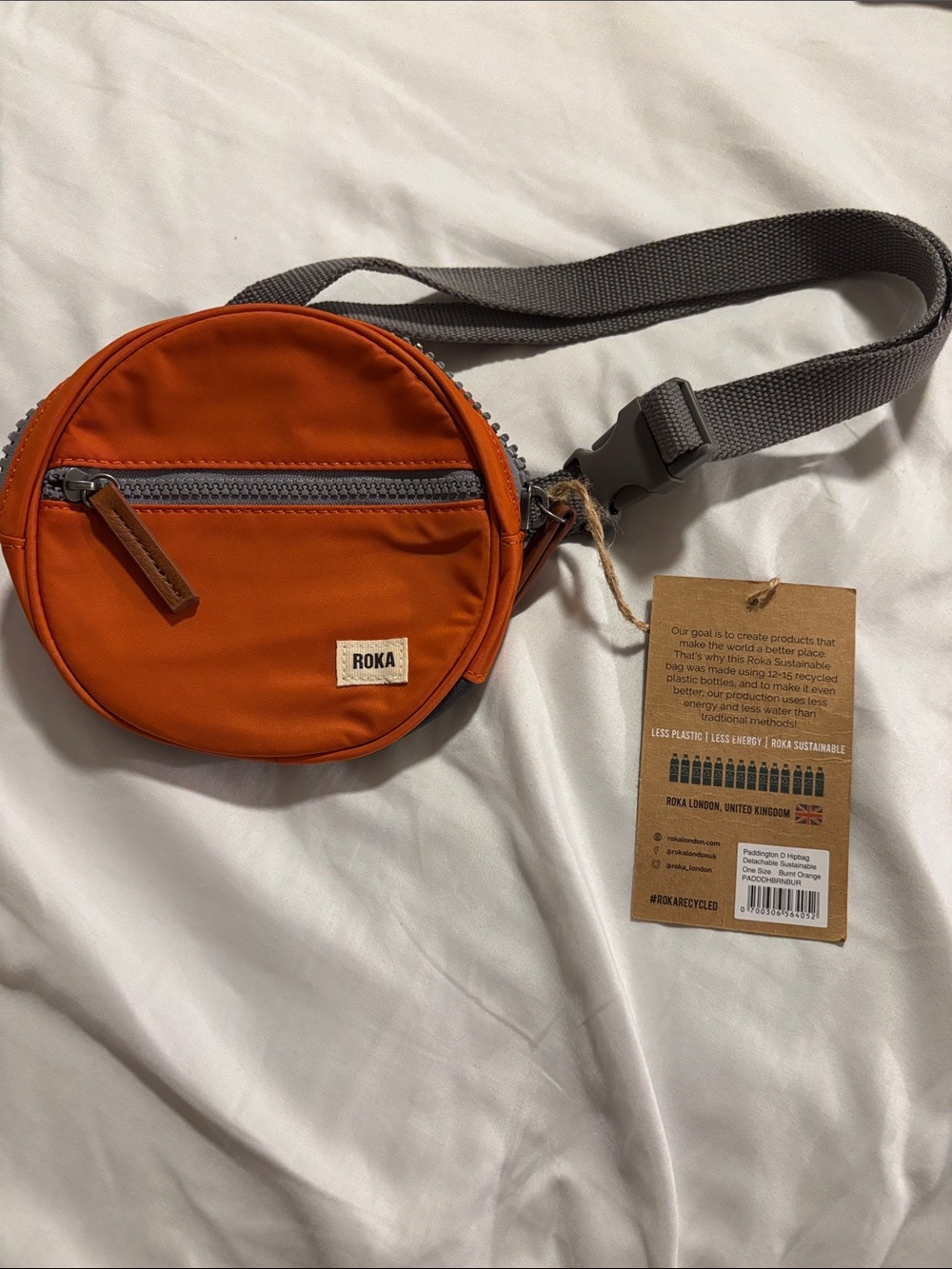 Roka Orange Circular Belt Bag with Gray Strap